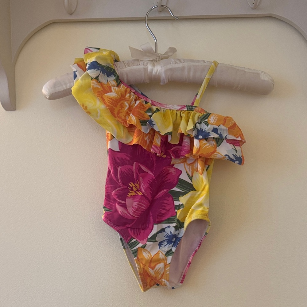 Janie and Jack Colorful Floral One-Shoulder Swimsuit